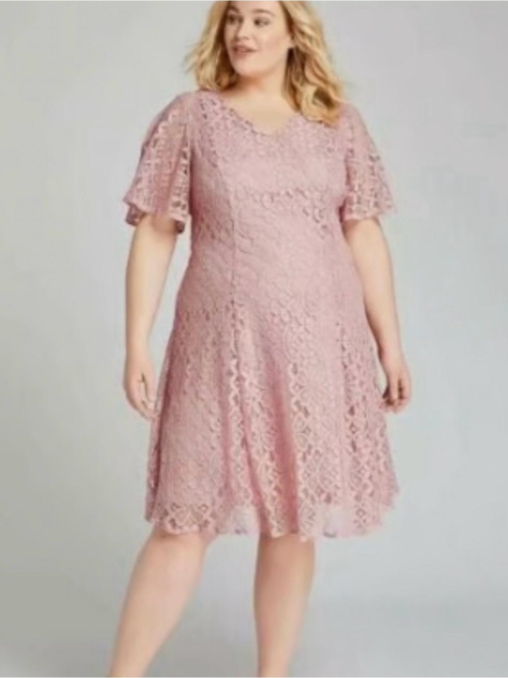 Lane Bryant Dusty Pink Lace Fit-and-Flare Midi Dress New Size 16